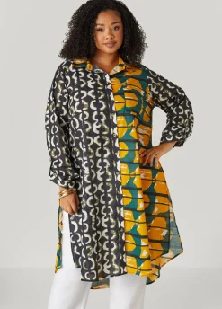 Sale Ashley Stewart Abstract Cotton Duster Shirt Multi