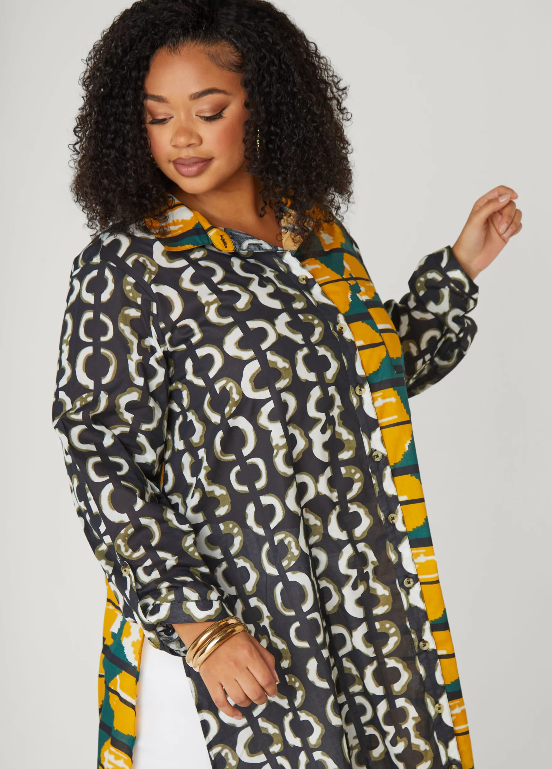 Sale Ashley Stewart Abstract Cotton Duster Shirt Multi