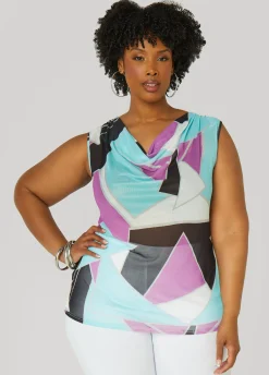 Discount Ashley Stewart Abstract Cowl Neck Top Multi