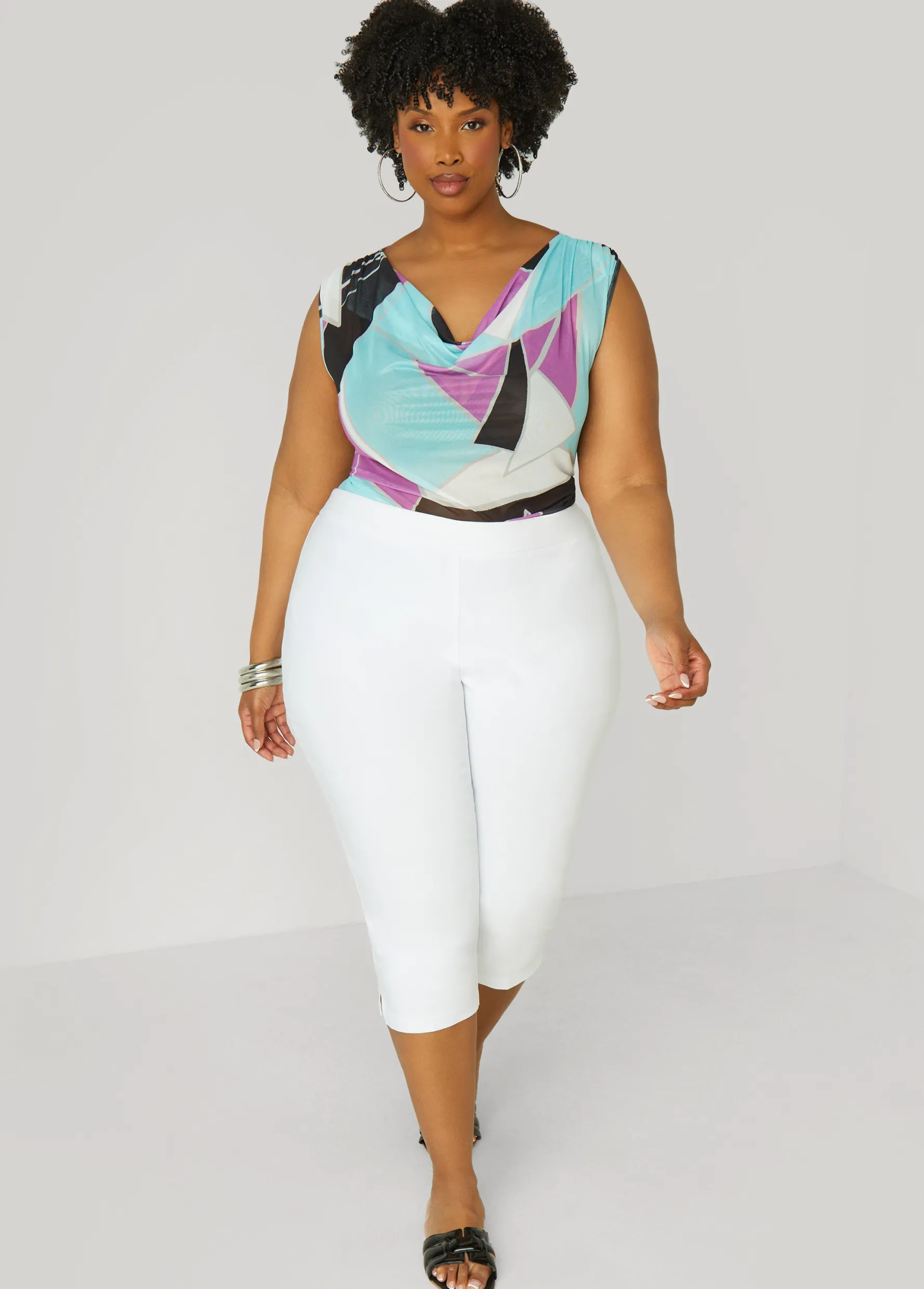 Discount Ashley Stewart Abstract Cowl Neck Top Multi