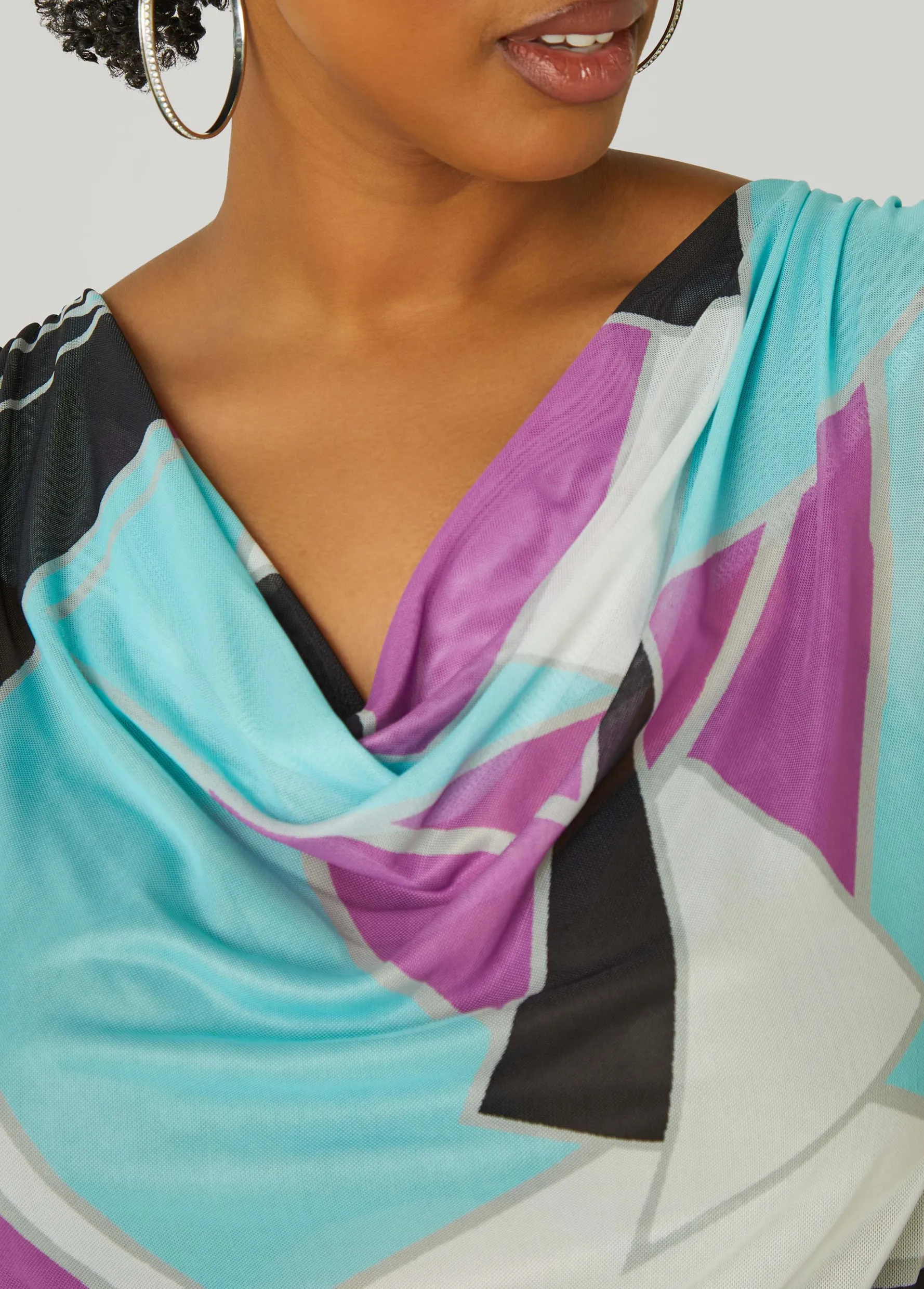 Discount Ashley Stewart Abstract Cowl Neck Top Multi