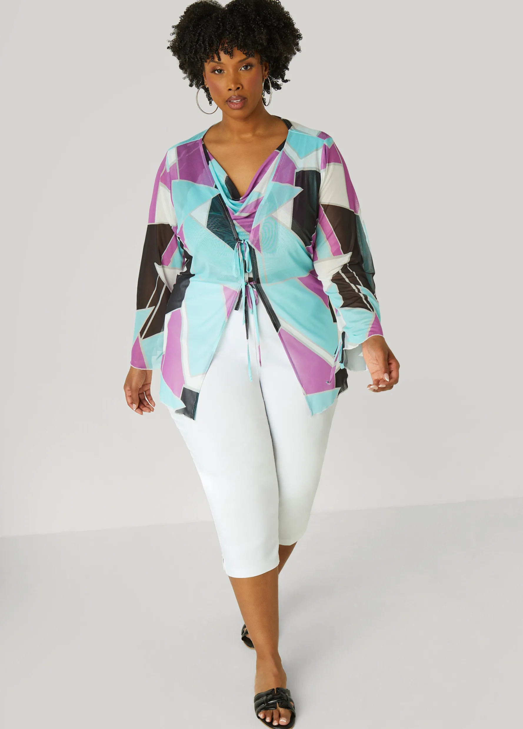 Discount Ashley Stewart Abstract Cowl Neck Top Multi