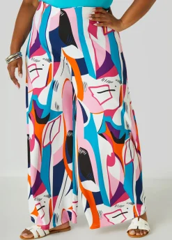 Sale Ashley Stewart Abstract Print Palazzo Pants Multi