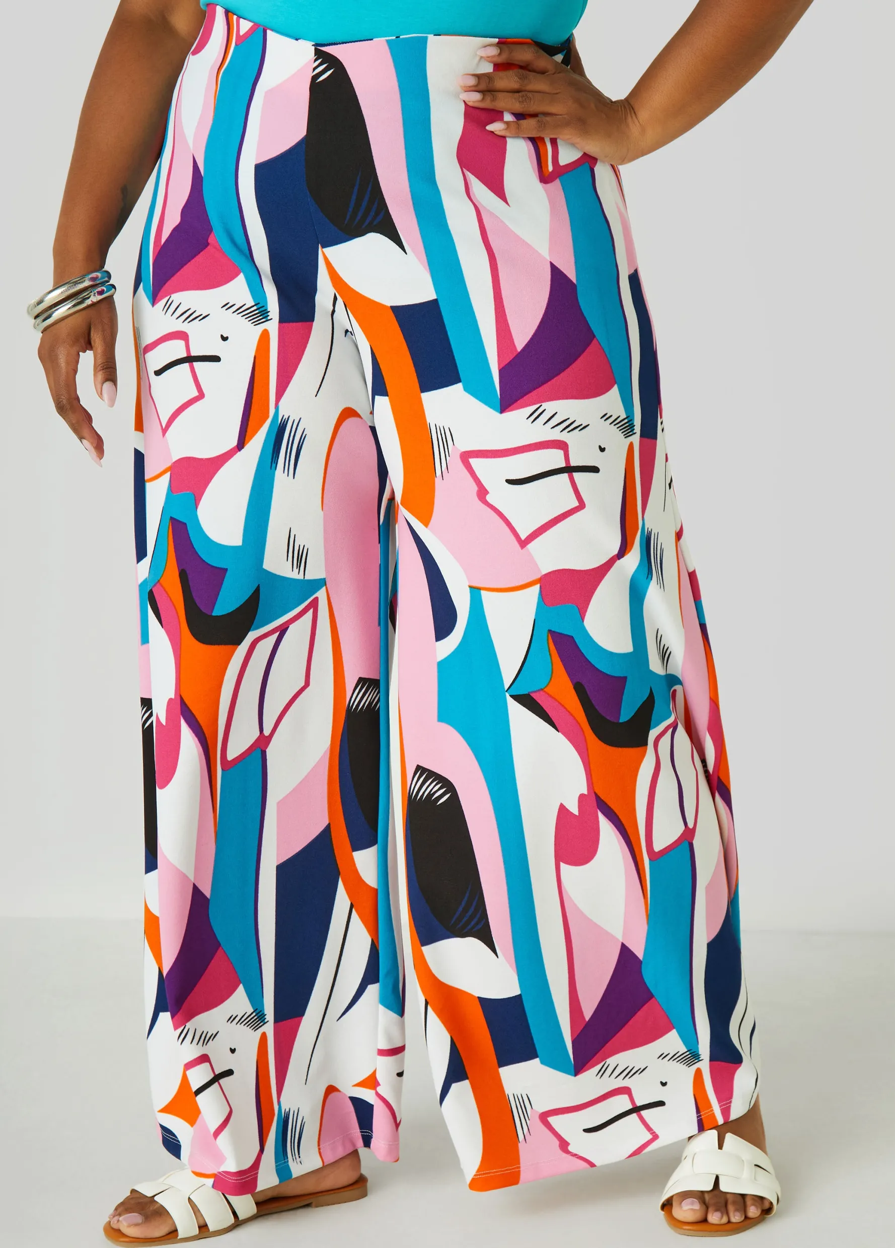 Sale Ashley Stewart Abstract Print Palazzo Pants Multi