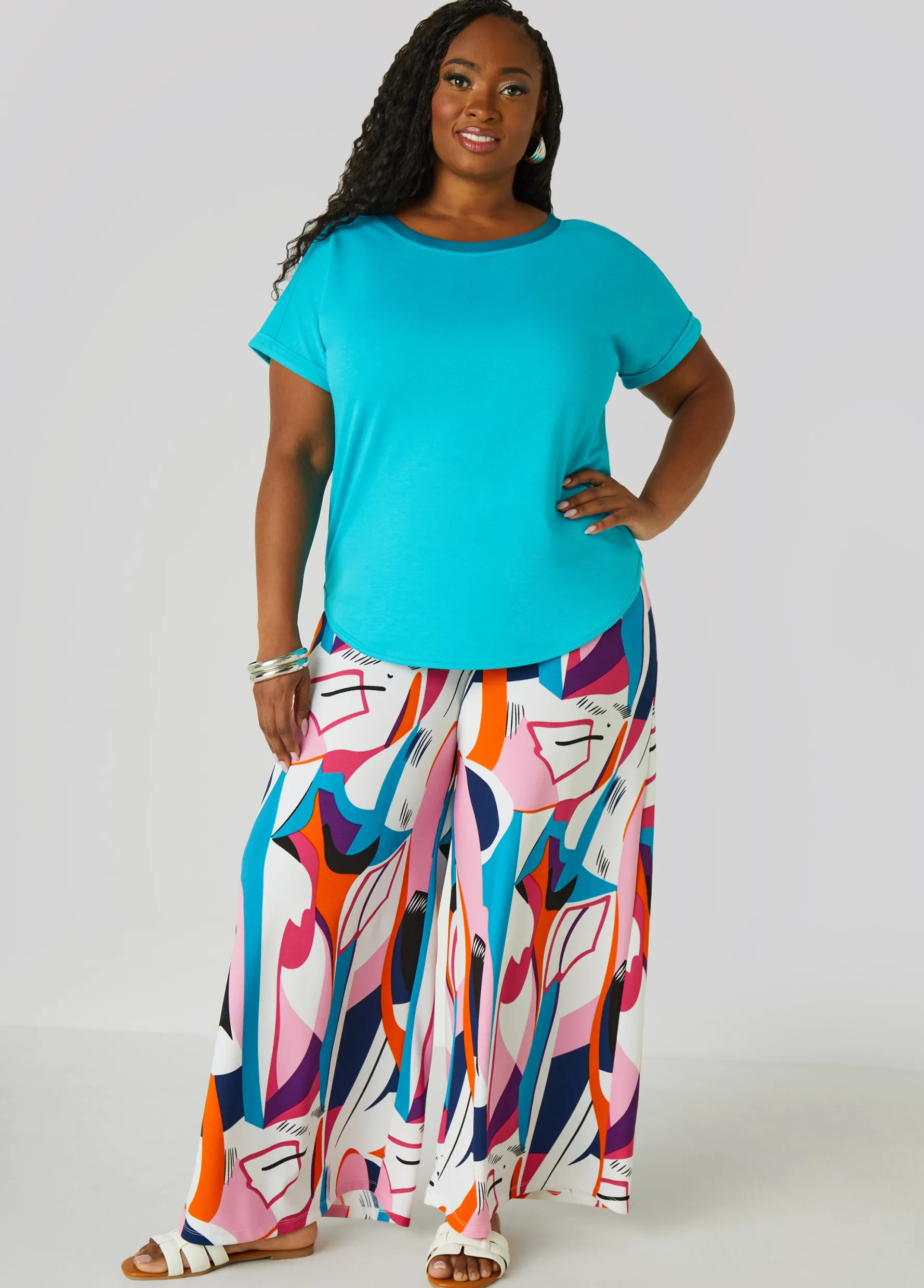 Sale Ashley Stewart Abstract Print Palazzo Pants Multi