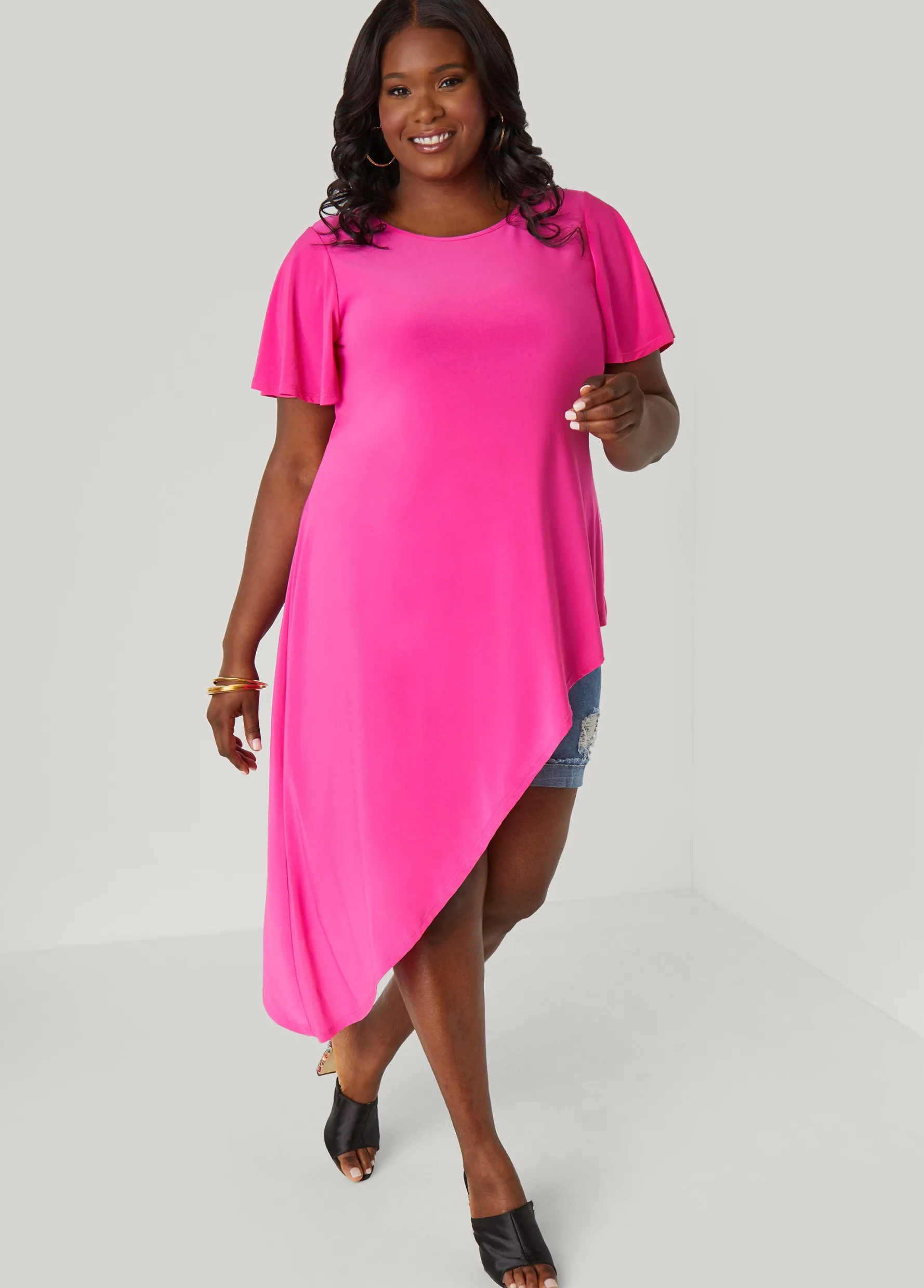 Sale Ashley Stewart Asymmetric Stretch Knit Top