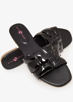 New Ashley Stewart Basketweave Patent Leather Sandals