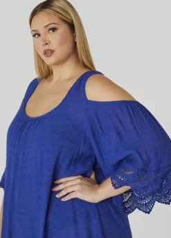 Best Ashley Stewart Beach Break Cold Shoulder Cover Up Blue