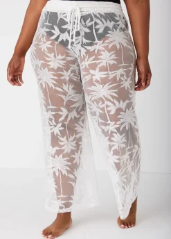 Clearance Ashley Stewart Beach Break Cover Up Mesh Pants White