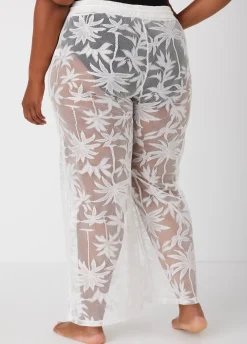 Clearance Ashley Stewart Beach Break Cover Up Mesh Pants White
