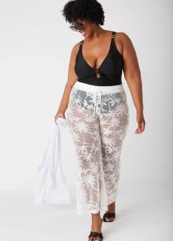 Clearance Ashley Stewart Beach Break Cover Up Mesh Pants White