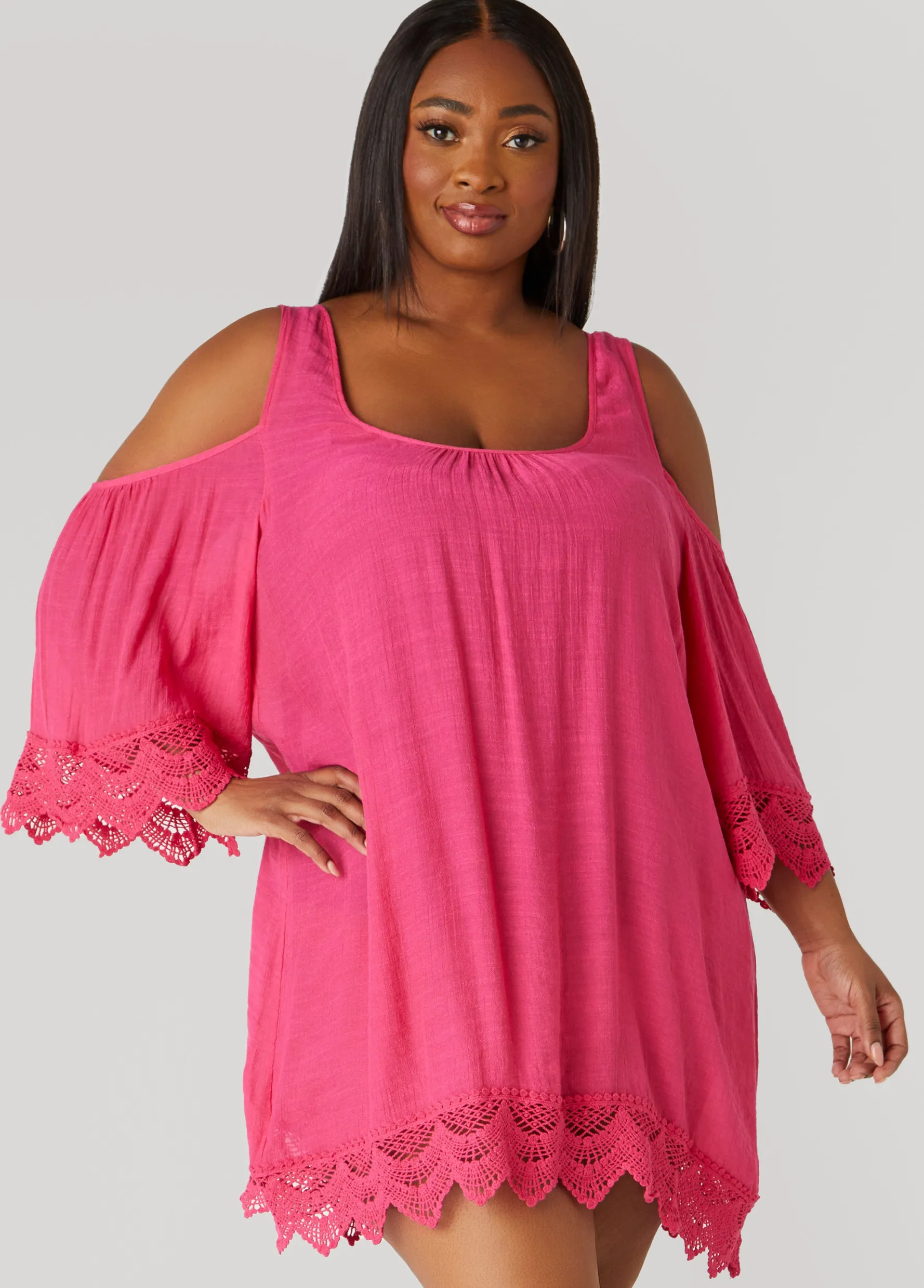 Hot Ashley Stewart Beach Break Crochet Trim Cover Up Pink