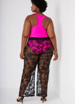 New Ashley Stewart Beach Break Mesh Cover Up Pants Black