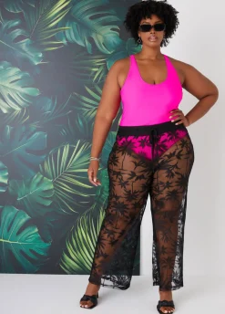 New Ashley Stewart Beach Break Mesh Cover Up Pants Black