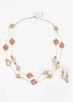 Outlet Ashley Stewart Bead And Stone Necklace Set Bridal Rose