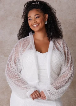 Outlet Ashley Stewart Beaded Bridal Jacket White