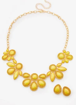 Clearance Ashley Stewart Beaded Flower Necklace Set Maize