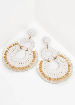 Outlet Ashley Stewart Beaded Raffia Earrings White