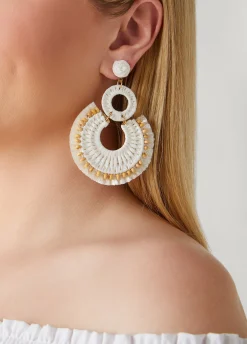 Outlet Ashley Stewart Beaded Raffia Earrings White