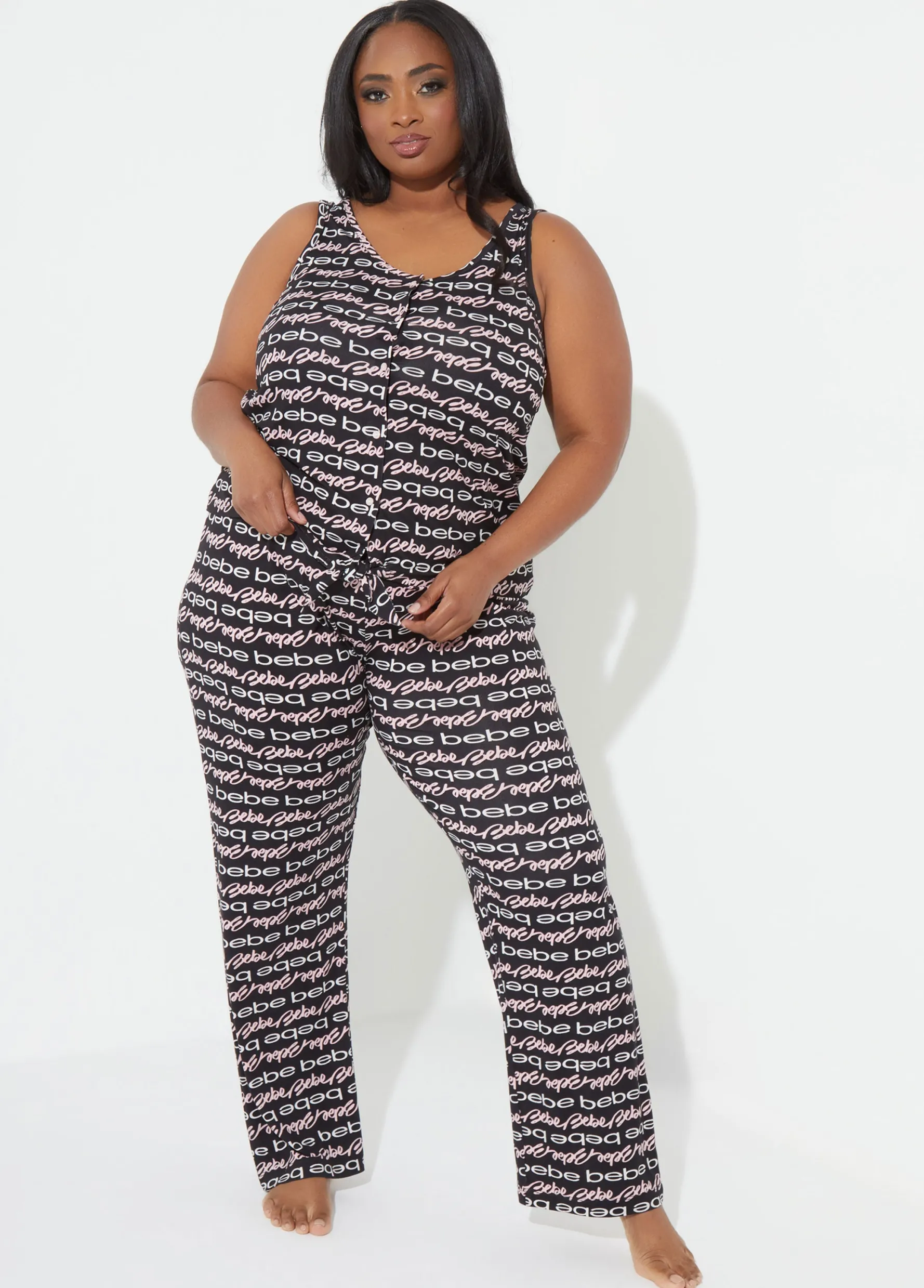 Sale Ashley Stewart Bebe Logo Print Pajama Set