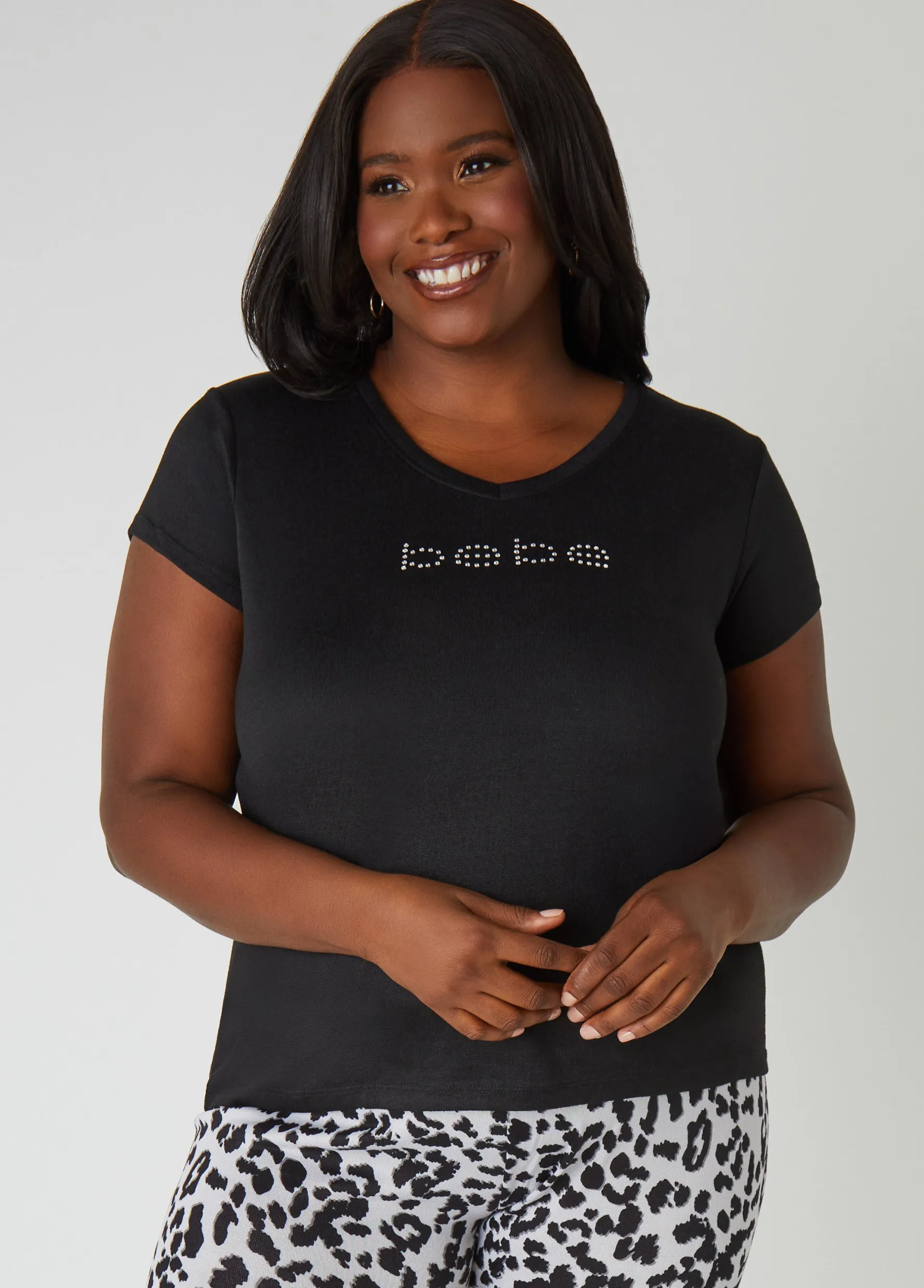 Online Ashley Stewart Bebe Printed Joggers Pajamas Set Black