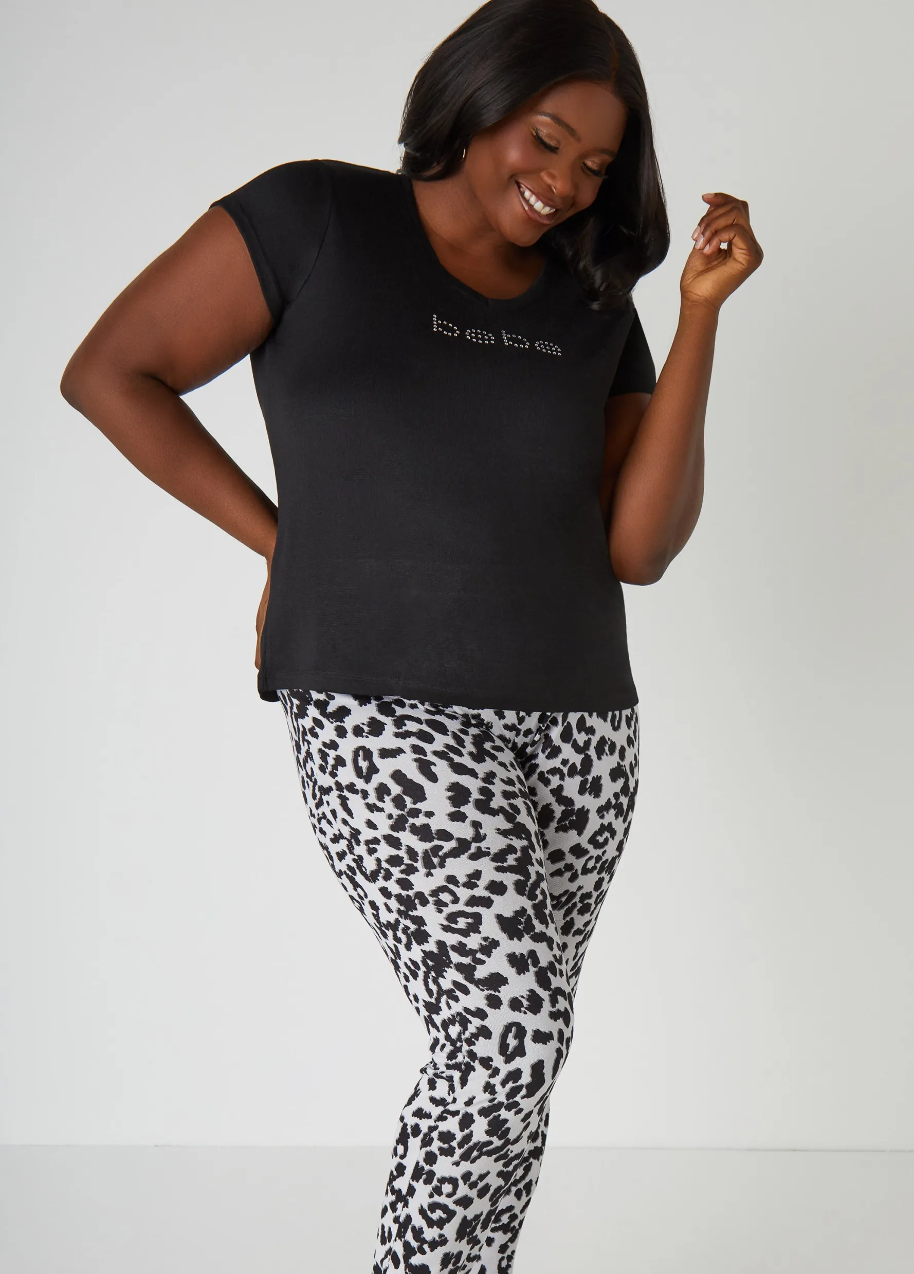 Online Ashley Stewart Bebe Printed Joggers Pajamas Set Black