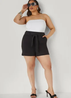 Best Ashley Stewart Belted Denim Shorts Black