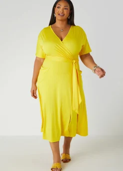 Sale Ashley Stewart Belted Faux Wrap Midi Dress