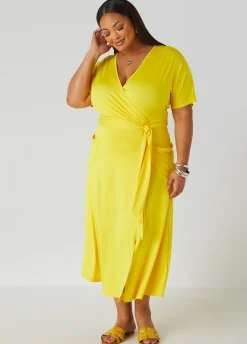 Sale Ashley Stewart Belted Faux Wrap Midi Dress