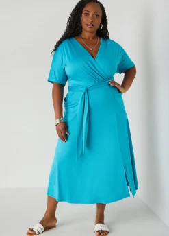 Sale Ashley Stewart Belted Faux Wrap Midi Dress