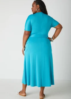 Sale Ashley Stewart Belted Faux Wrap Midi Dress