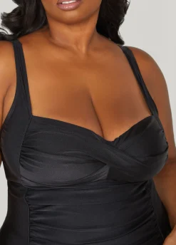 New Ashley Stewart Betsey Johnson Gathered Swimsuit Black