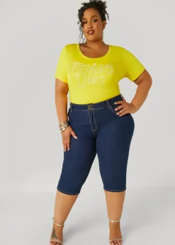 Outlet Ashley Stewart Birthday Diva Crystal Tee Yellow