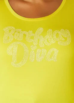 Outlet Ashley Stewart Birthday Diva Crystal Tee Yellow
