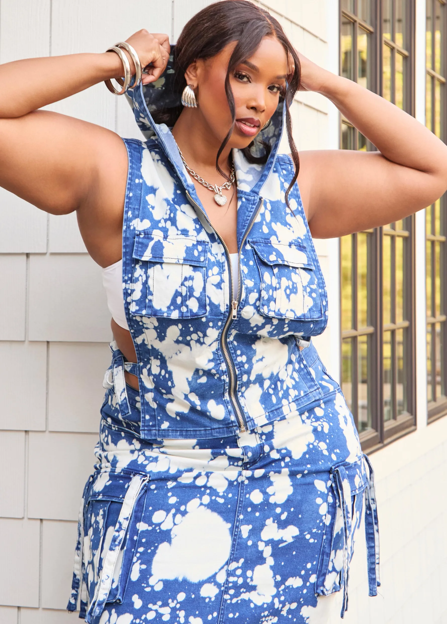 Best Ashley Stewart Bleach Denim Vest Dk Wash