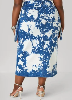 Sale Ashley Stewart Bleached Denim Maxi Cargo Skirt Dk Wash
