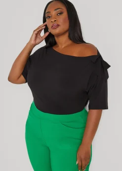 Discount Ashley Stewart Bow Embellished One Shoulder Top Black