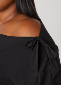Discount Ashley Stewart Bow Embellished One Shoulder Top Black