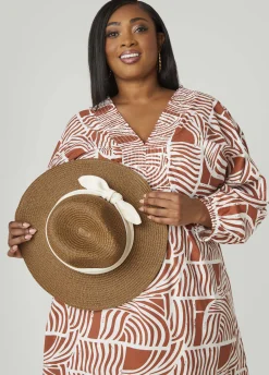 Outlet Ashley Stewart Bow Embellished Straw Hat Brown