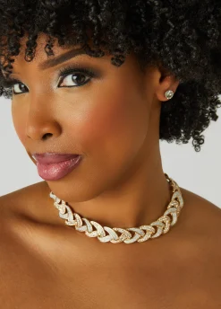Online Ashley Stewart Braided Crystal Necklace Gold