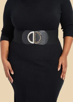 Online Ashley Stewart Buckle Embellished Stretch Belt Black