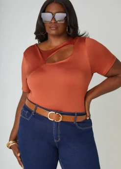 Clearance Ashley Stewart Buckled Faux Leather Waist Belt Cognac