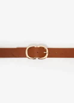 Clearance Ashley Stewart Buckled Faux Leather Waist Belt Cognac