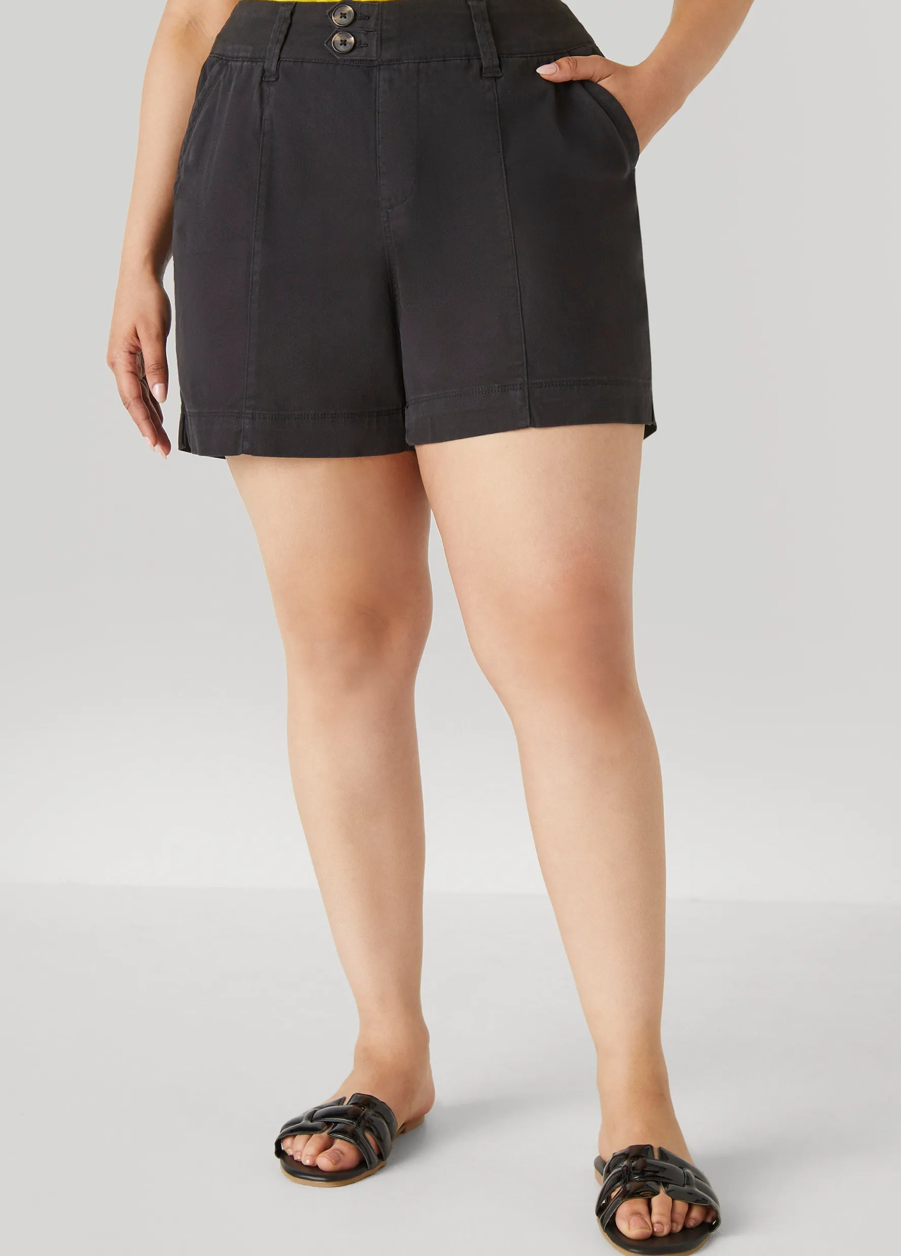 Sale Ashley Stewart Button Front Denim Shorts Black