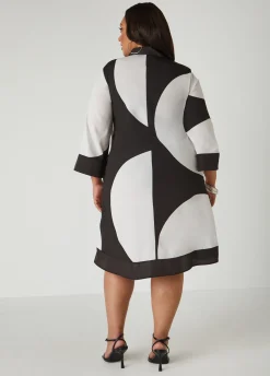 Discount Ashley Stewart Buttoned Circle Print Shirtdress Black White