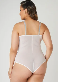 Sale Ashley Stewart Caged Lace And Mesh Bodysuit White