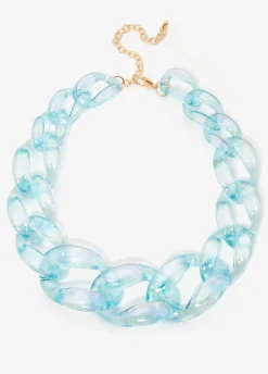 New Ashley Stewart Chain Link Resin Necklace BlueBird
