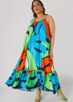 Discount Ashley Stewart Chain Trimmed Abstract Maxi Dress Multi