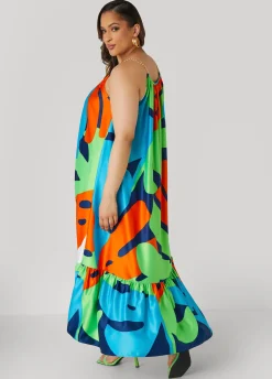 Discount Ashley Stewart Chain Trimmed Abstract Maxi Dress Multi