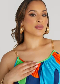 Discount Ashley Stewart Chain Trimmed Abstract Maxi Dress Multi